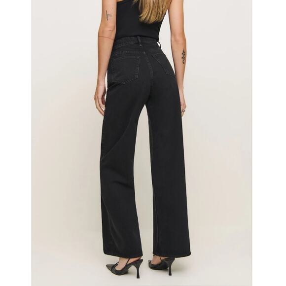 Reformation Black Cary High Rise Slouchy Wide Leg Cropped Jeans Size 32 - Picture 2 of 9